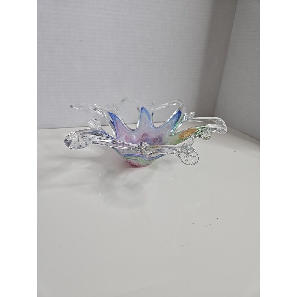 Vintage Murano by Crystal Clear Class Candy Dish with Pink Pastel Colors Unusual